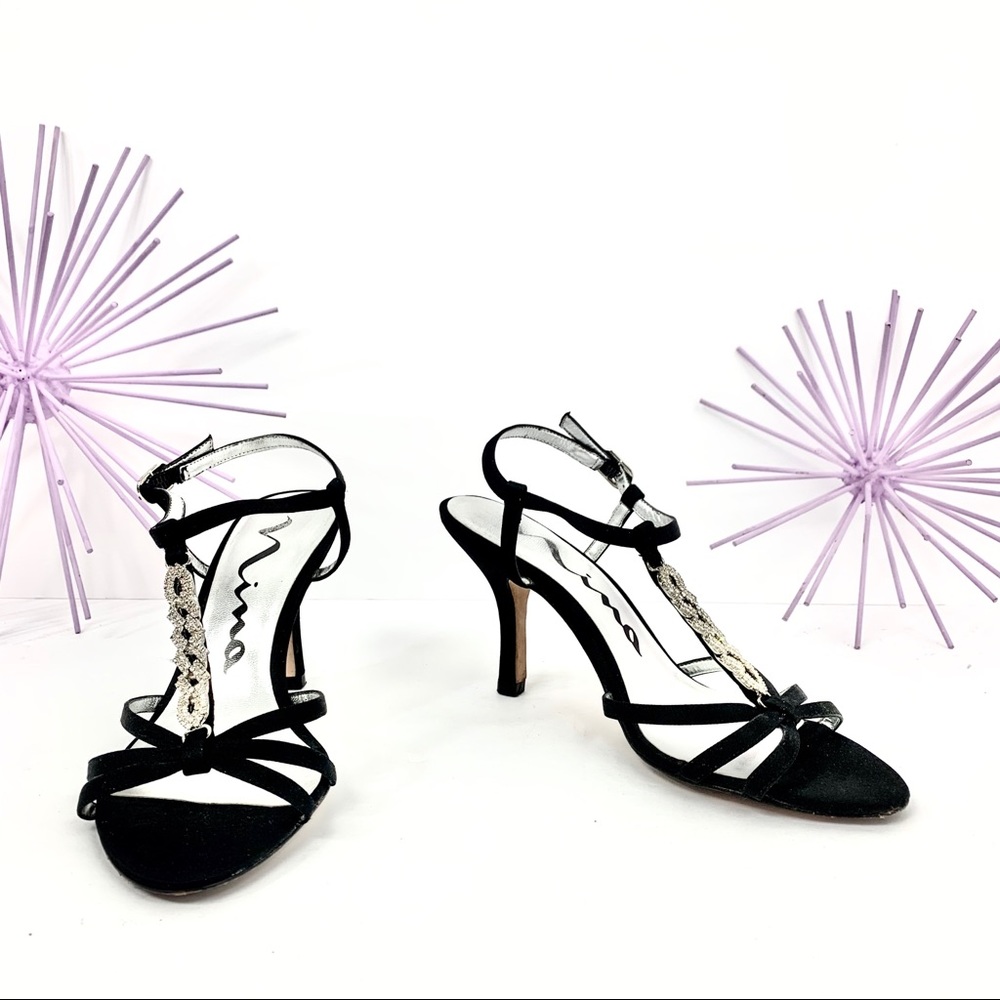 Nina / Strappy Ankle Faux Diamond T Strap Heel